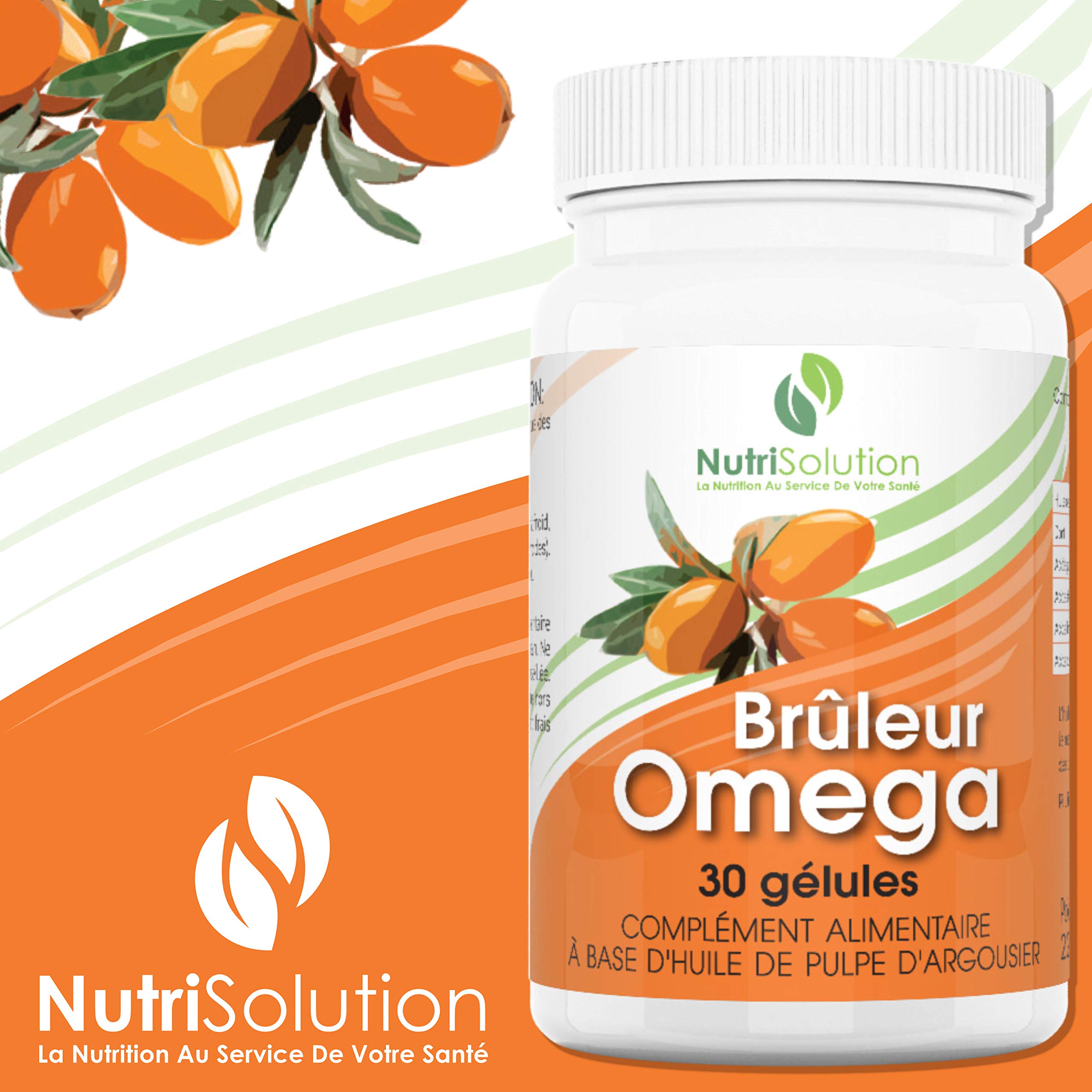 Nutrisolution - Brûleur de Graisses Oméga - Complément Alimentaire Minceur Énergétique à l'Huile d'Argousier pour Favoriser Perte de Poids Naturelle - Made in France - 30 gélules