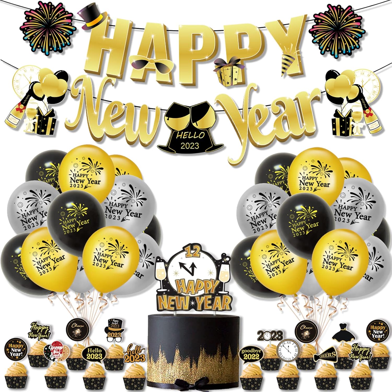 2023 Happy New Year Decorations Kits, 34Pcs Happy New Year