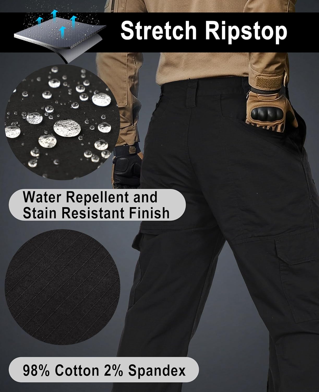 BOCOMAL Men's Work Ripstop Cargo Pants 10-Pocket Relaxed Fit Stretch Waist Durable Water Stain Resistant Outdoor Hiking