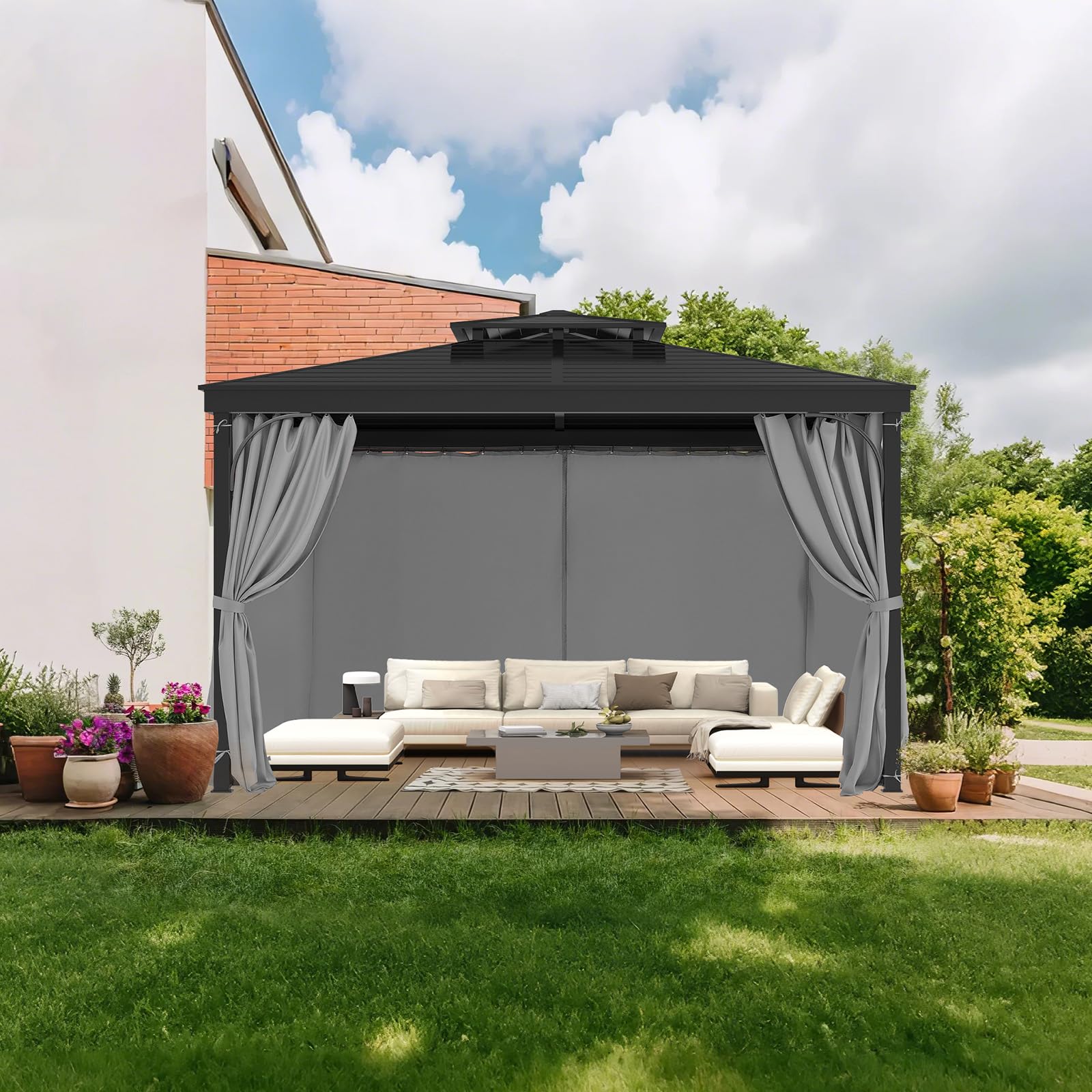 VEVOR Rideau d'intimité pour tonnelle imperméable extérieur, 283x340x203,5 cm, Rideau de Rechange Universel à 4 Panneaux, avec Fermeture éclair, pour auvent de Patio, Cour (Rideaux Uniquement), Gris