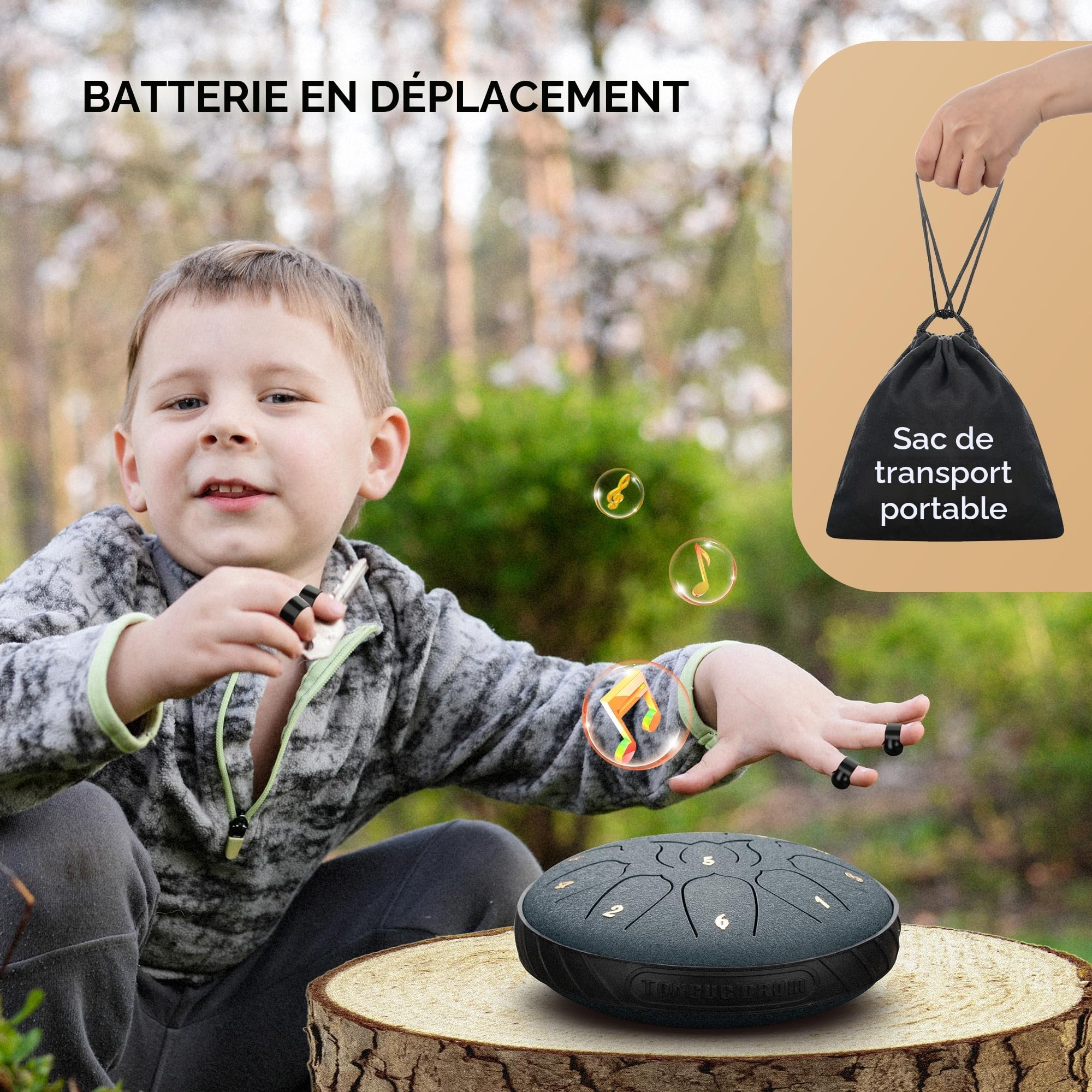 CAHAYA Tambour à langue en acier 6 pouces 11 tons : instrument de percussion en acier pour enfants livré avec livre de musique baguettes touche et sac tambour à main pour méditation yoga, bleu marine