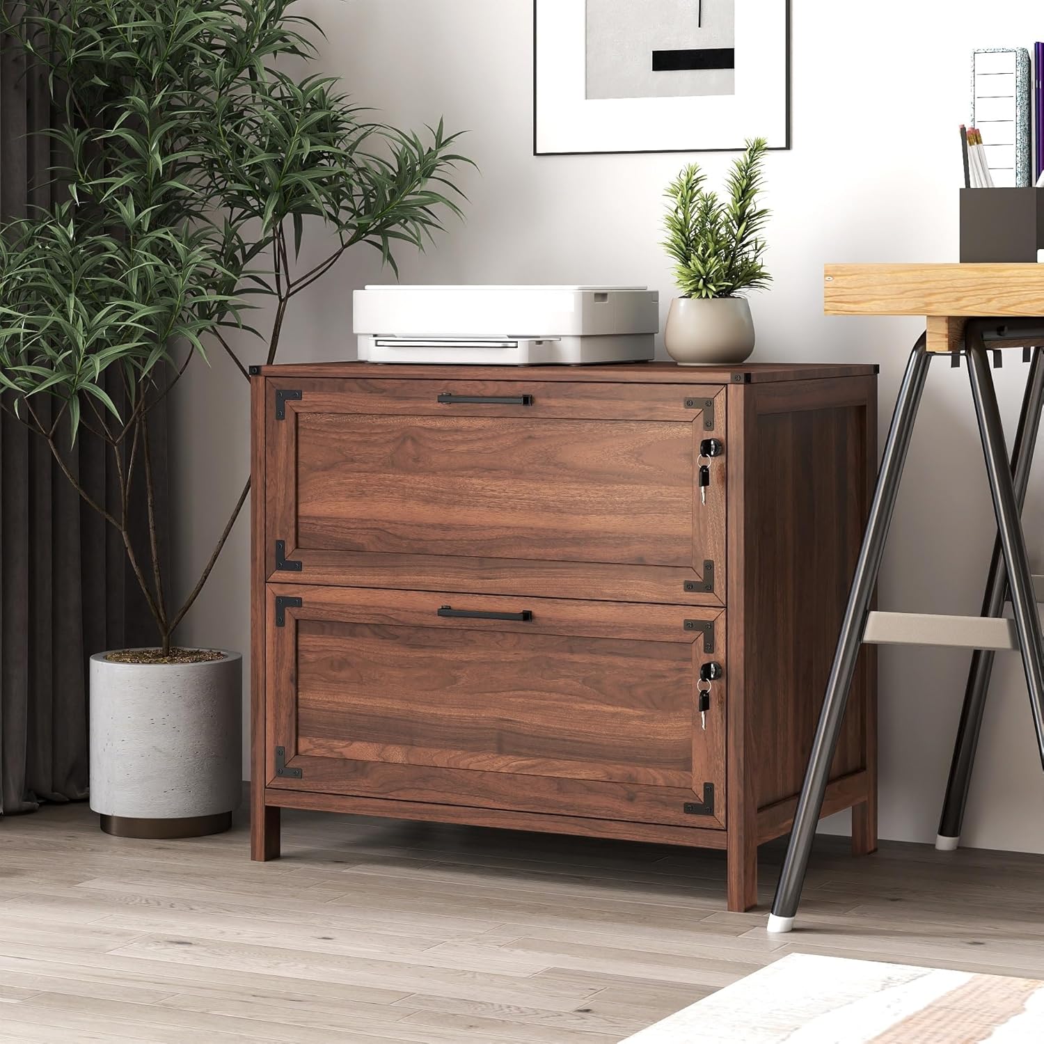 2 Drawer Farmhouse File Cabinet,Filing Cabinet with Lock for Office