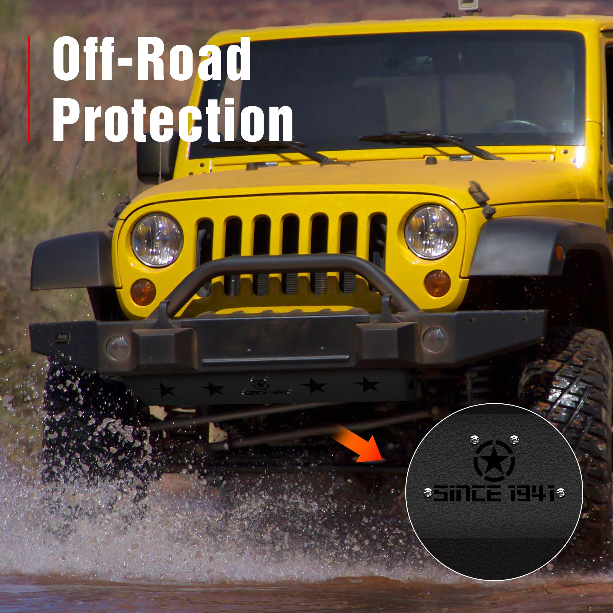 Plaque de protection avant en acier texturé noir compatible avec Jeep Wrangler JK 2007-2018