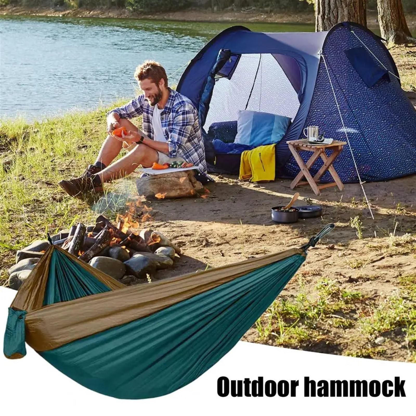 Hamac de Camping Compact et Durable, Portable, avec Une Forte capacité de Charge, for Les Aventures en Plein air, Simple for Le Camping pour la randonnée, Le Camping(Orange)