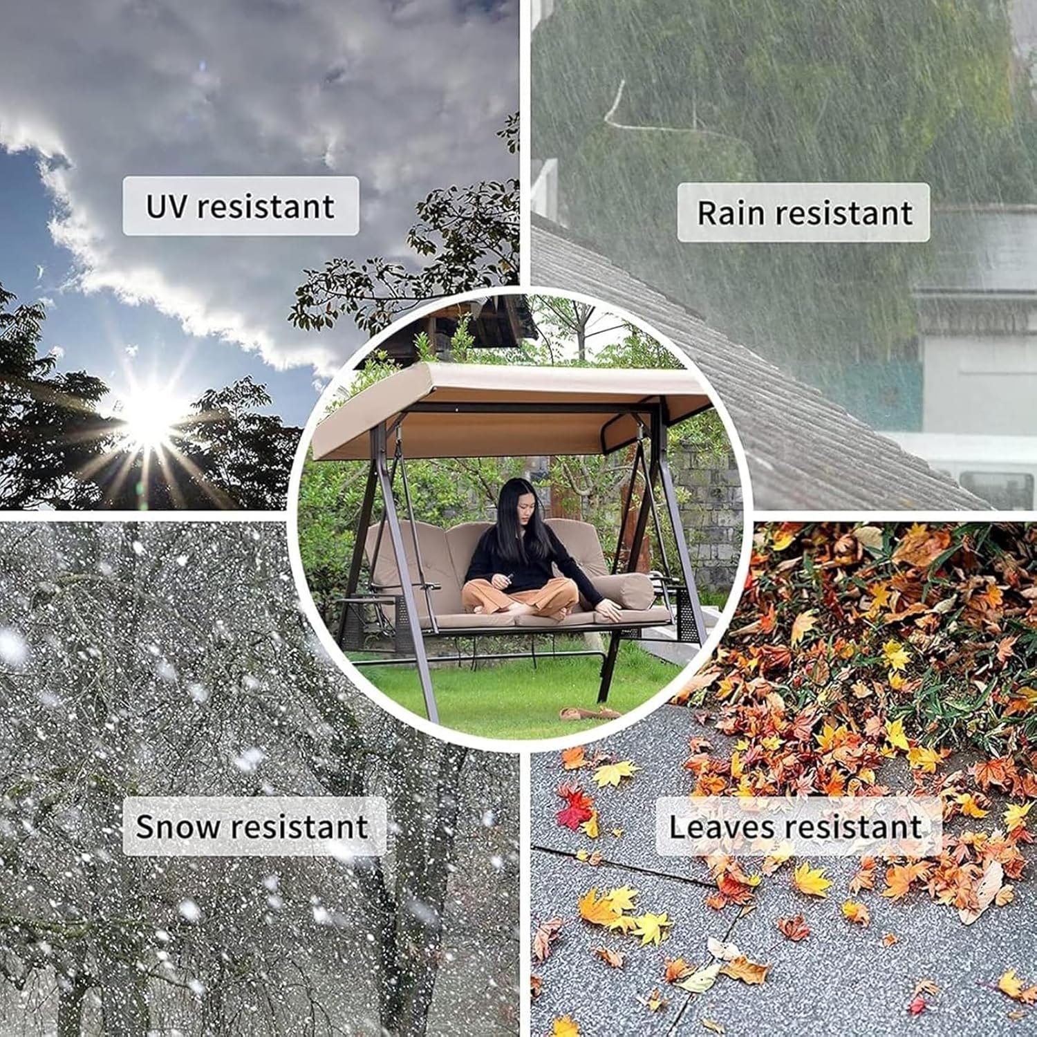 Outdoor Swing Canopy Replacement Cover Patio Swing Cover,Waterproof Replacement Canopy Top Cover for Garden Swing Chair Patio Hammock(Size:61''Wx49''D,Color:2-Seater)