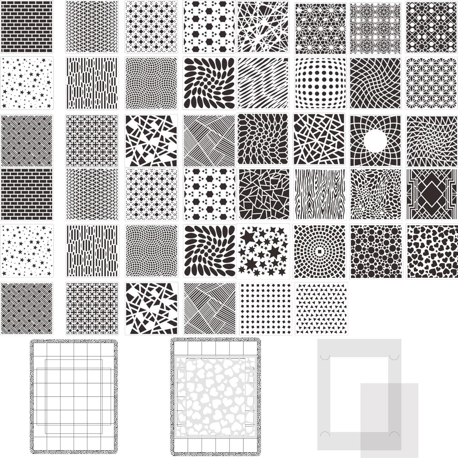 BAOFALI 49Pcs/Set (6 x 6 Inch) Bubbles Dots Floral Flourish Plastic Stencils and Low Stick Mat Blending Buddy Tool Set for DIY Card Painting On Wood, Wall, Fabric, Rock, Chalkboard…