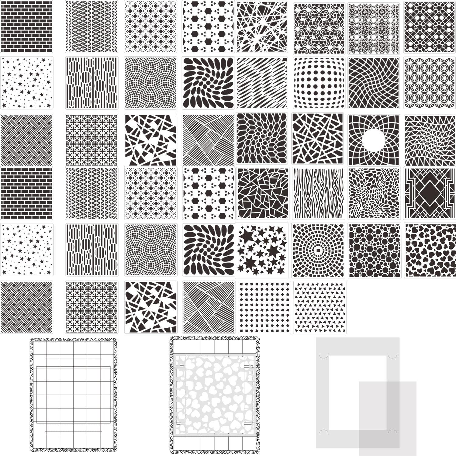 BAOFALI 49Pcs/Set (6 x 6 Inch) Bubbles Dots Floral Flourish Plastic Stencils and Low Stick Mat Blending Buddy Tool Set for DIY Card Painting On Wood, Wall, Fabric, Rock, Chalkboard…