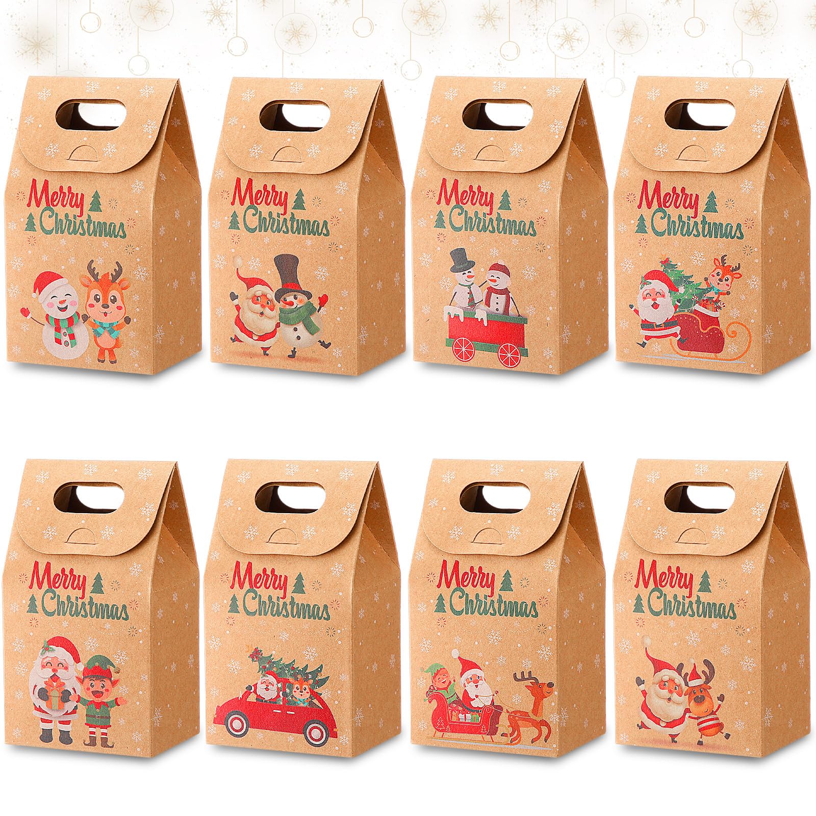 Kisston 120 Pack Christmas Paper Gift Boxes Christmas Treat Boxes Xmas Goodies Treat Candy Bags Boxes for Christmas Party Favor Gift Wrapping Boxes, 8 Different Designs