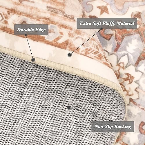 Miniatura 2 de Pauwer Alfombra bohemia de 6 x 9 pies, lavable a máquina, para sala de estar, dormitorio, alfombra suave vintage, antideslizante, de pelo bajo, para