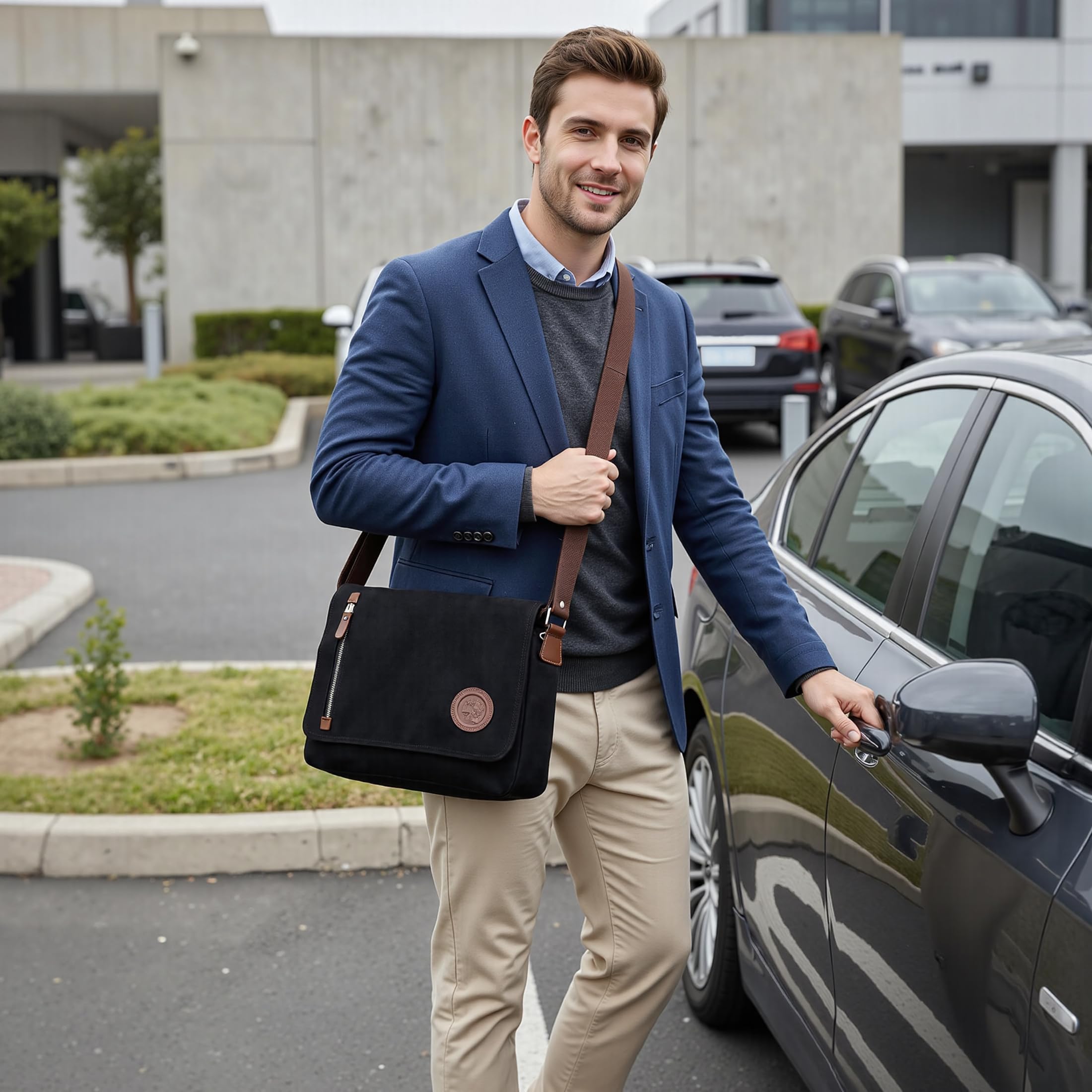 VARLIVOO Uomo Borse a Spalla Borsa a Tracolla da Uomo Messenger Borse14" Laptop Borse Scuola Università Viaggio Lavoro Campeggio Tela Nero
