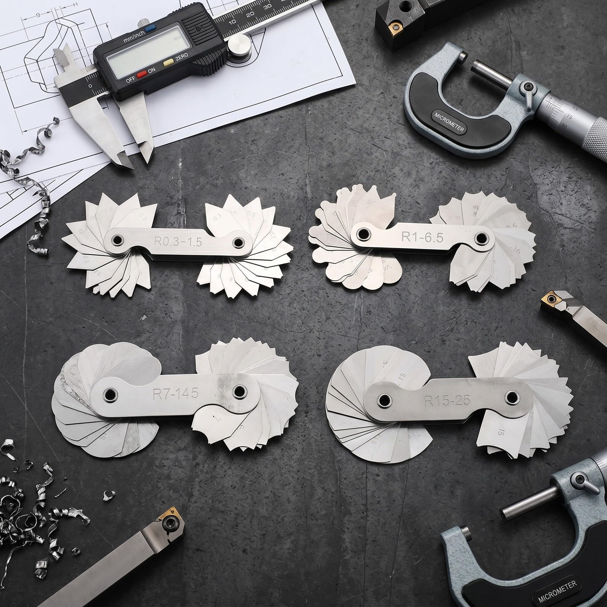 Raggio Strumento di misura convesso concavo in acciaio inossidabile R0.3-1.5 R1-6.5 R7-14.5 R15-25 per costruttori utensili stampi