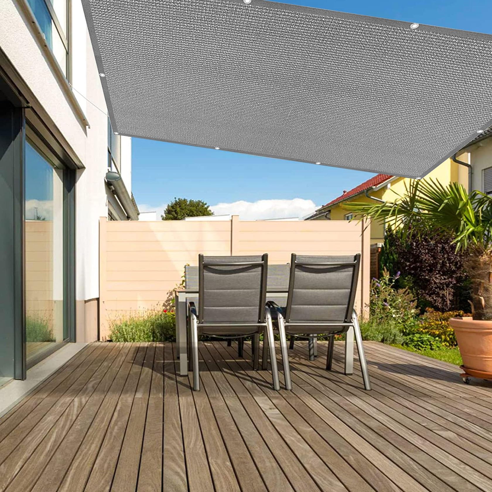Toldo parasol gris de 5.5 x 8.5 pies, 95% de bloqueo UV, transpirable, HDPE, toldo para camping, jardín, patio, fácil de instalar y listo para fiestas