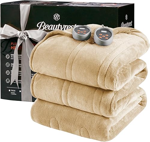 Miniatura 32 de Manta calefactora Beautyrest, manta eléctrica reversible suave y cálida, manta de sherpa para oficina, sofá, 3 ajustes de calor, apagado automático