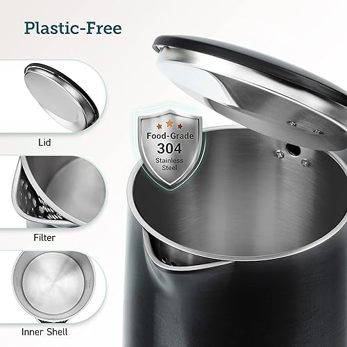 Miniatura 3 de COSORI Hervidor eléctrico de acero inoxidable con doble pared, tetera eléctrica de 1.5 L con tapa abierta amplia, hervidor eléctrico negro de 1.7 L,