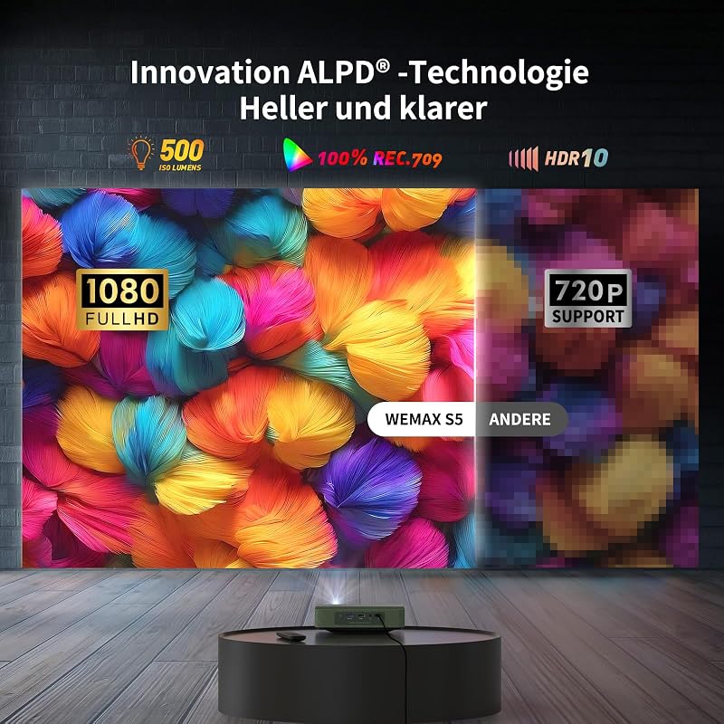 WEMAX ALPD Lézer Mini Projektor - Hivatalos Netflix Licenc, 500 ISO Lumen, 1080P HD, HDR10, WiFi, Bluetooth, Dolby Audio, Hordozható Otthoni