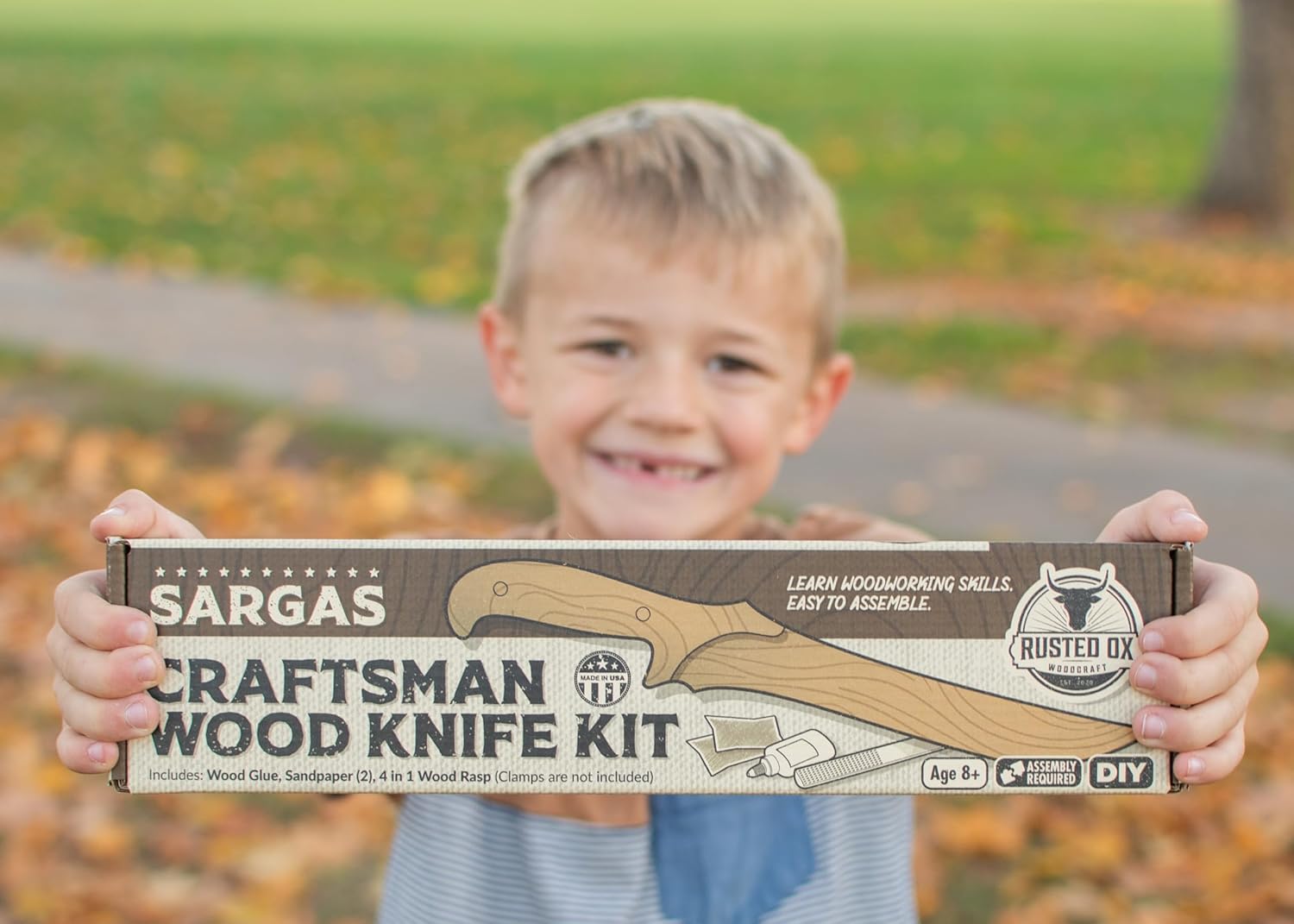 Wooden Knife Making Kit for Kids, Teens & Adults – Fun DIY Woodworking Craft Gift | Hardwood Blade with Handles, Sandpaper & Glue Included | Made in USA