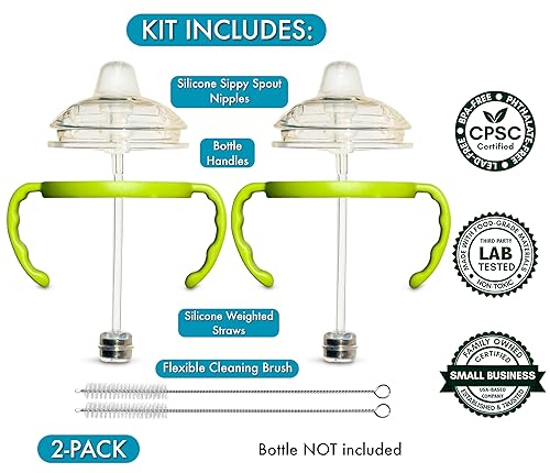 Miniatura 2 de Kit de conversión de vasos para biberones Comotomo, 2 unidades, pezones de silicona de grado alimenticio, popote con peso de silicona, asas de