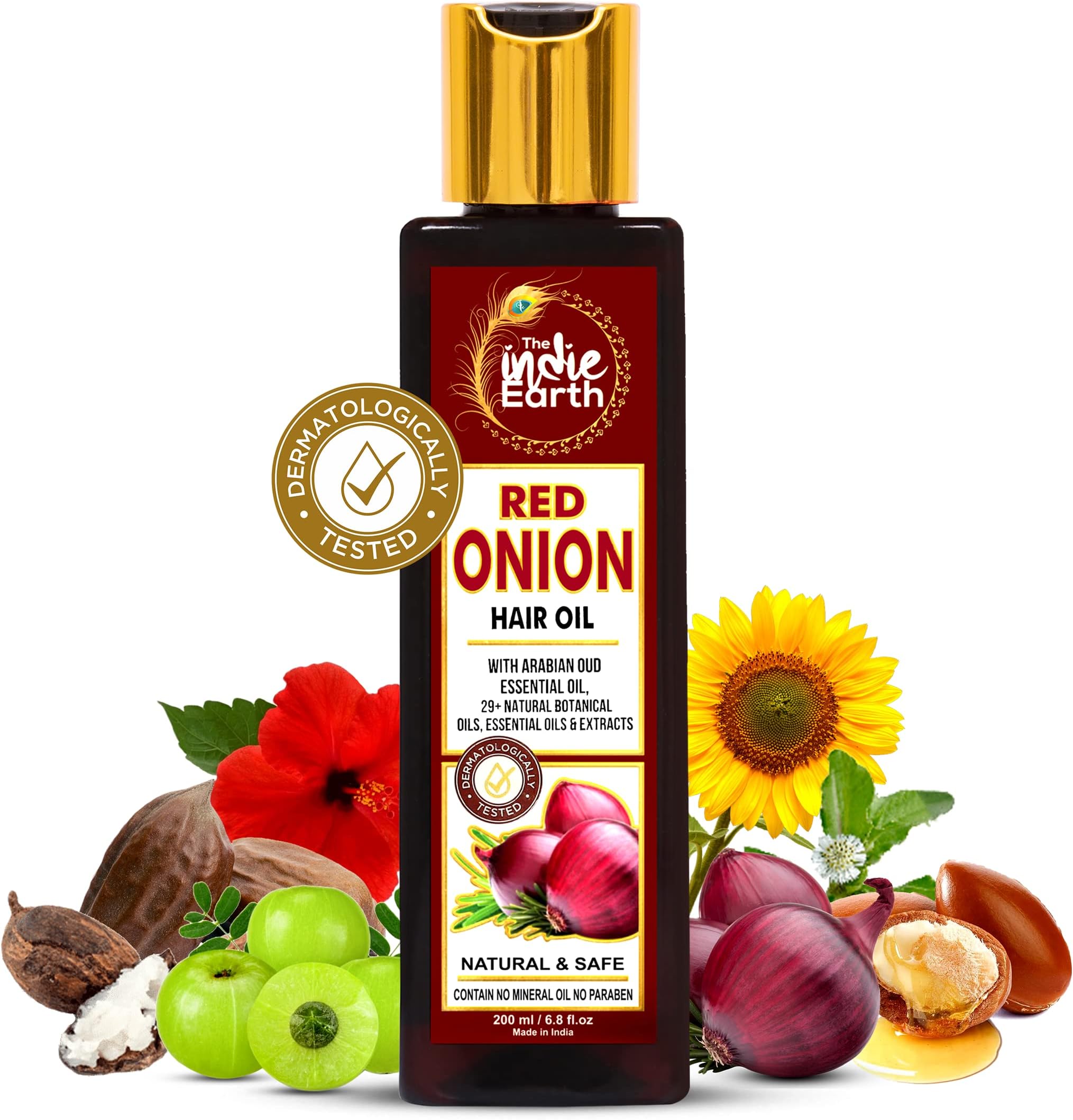 Red Onion Hair Oil 200ml | Anti Hair Fall & Hair Growth Oil with Black Seed, Curry Leaf, Hibiscus, Bhringraj & 29+ Natural Oils & Extracts