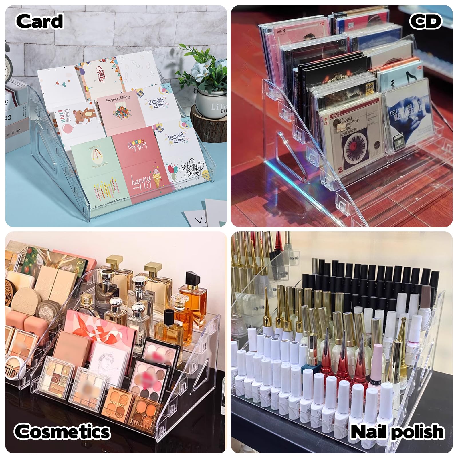 Paquete de 2 soportes de exhibición de tarjetas de acrílico de 7 niveles, pantalla versátil de 12 pulgadas para tarjetas de intercambio, soporte de exhibición de tarjetas de felicitación, soporte