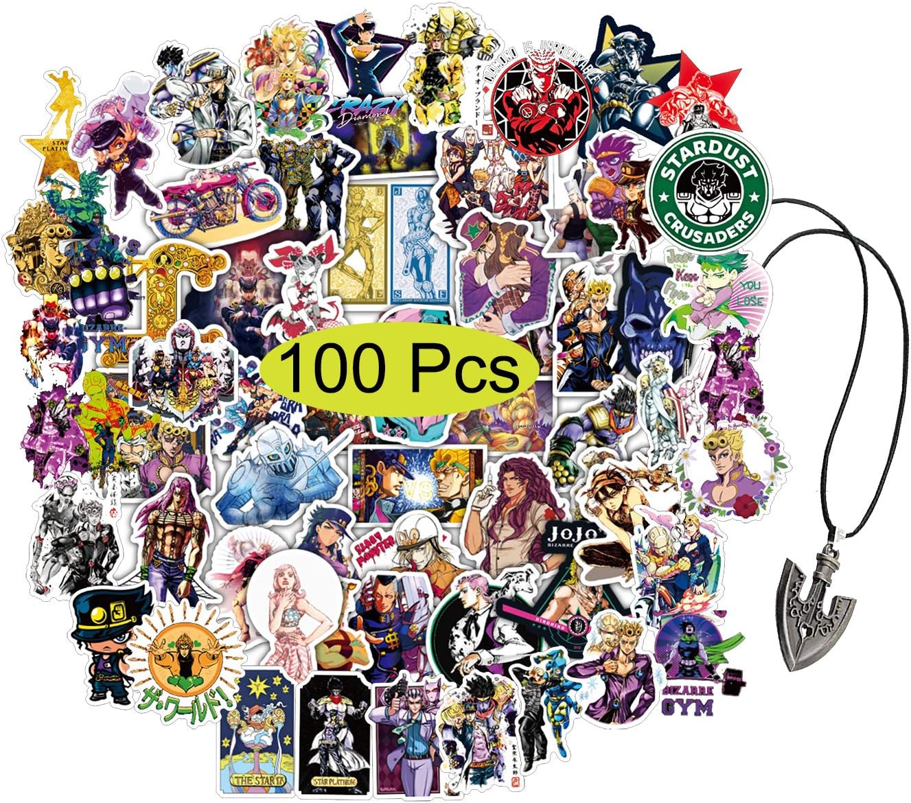 Kilmila Anime Stickers 100Pcs ( with Arrow Requiem Pendant Anime Necklace).Gifts Anime Stickers Cartoon Laptop Stickers Waterproof Skateboard Car Snowboard Bicycle Luggage