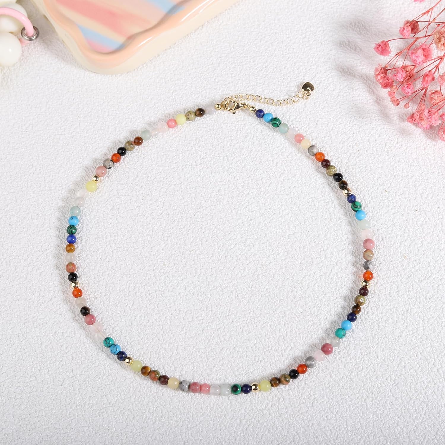 Boho Beaded Necklace for Women, Y2K Natural Pearl Beaded Necklaces Choker Summer Benchy Necklace Natural Bead Necklaces for Teen Girls Handmade Boho Jewelry Birthday Gift