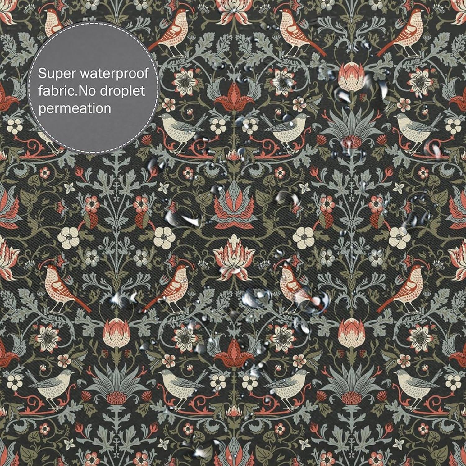 Boho Shower Curtain William Morris Art Print Retro Bird Plant Natural Flower Pattern Print Shower Curtains 72""×72"" Inch, Style-2
