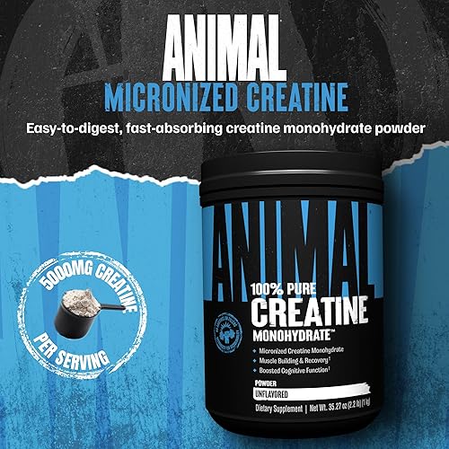 Miniatura 9 de Animal Cápsulas de monohidrato de creatina micronizada - 300 cápsulas, 2500 mg por porción para el crecimiento muscular, la fuerza y la resistencia