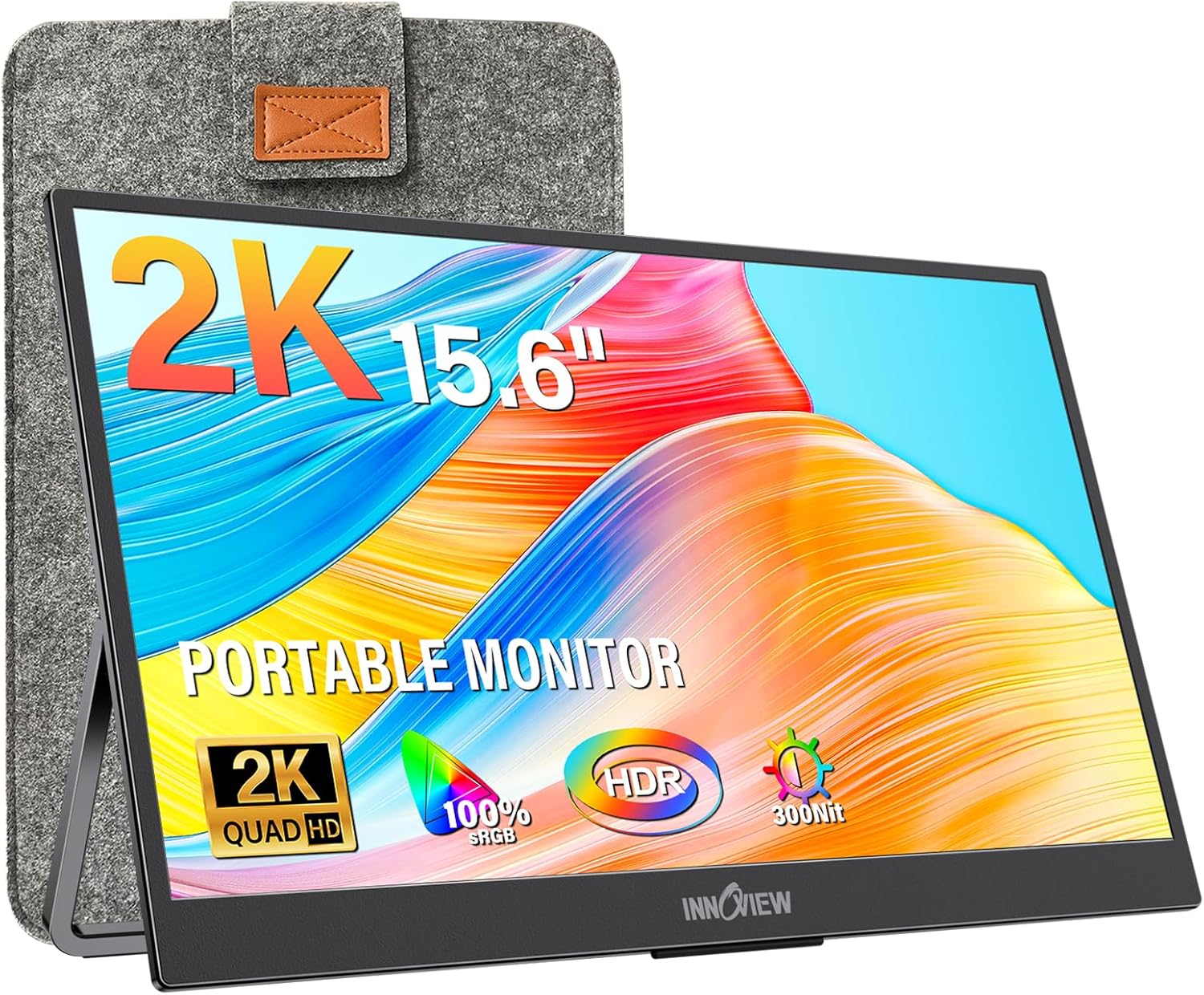 InnoView Portable Monitor 15.6" 2K QHD 100% sRGB, Built-in 180° Adjustable Stand USB C Standard HDMI Ultra-Slim Portable Monitor for Laptop MacBook Phone PS Xbox Switch