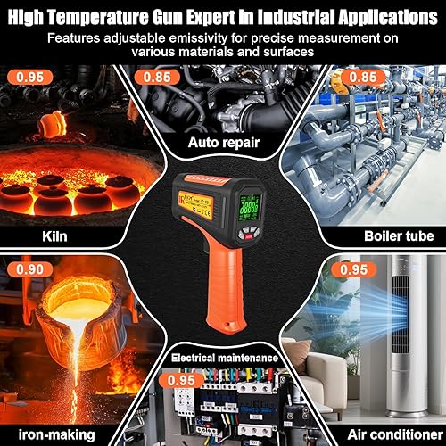 Miniatura 6 de FKM Pistola de termómetro infrarrojo de 58 F  3272 F, pistola de temperatura láser de alta precisión 501 sin contacto, pistola digital de