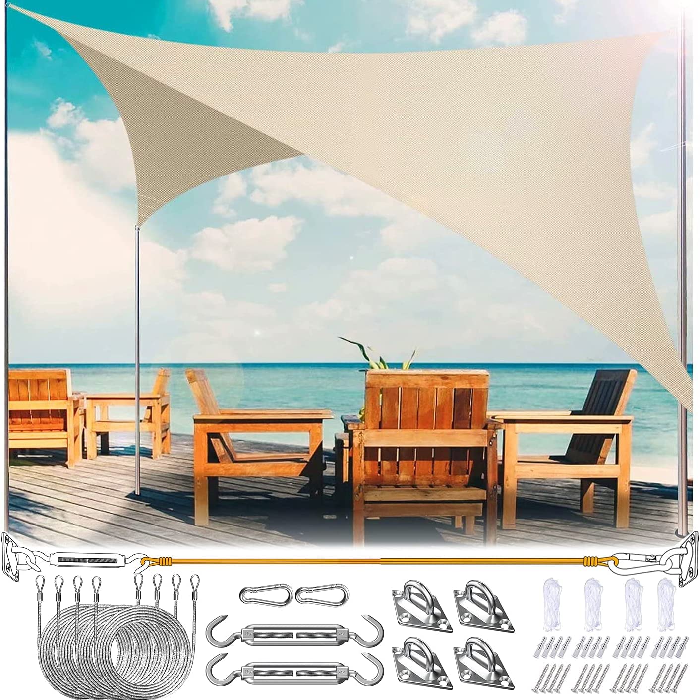 Mofish Sun Shade Sail Rectangle UV Block Canopy Waterproof Weather Resistant Durable Perfect for Patio Backyard Lawn Garden Outdoor Activities with Installation Fixing Kit (Beige,5 * 7m)