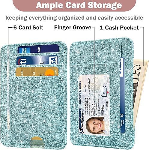 Miniatura 3 de HOTCOOL Tarjetero con bolsillo frontal, minimalista, de viaje, lindo, divertido, de cuero fino con bloqueo RFID, pequeño tarjetero para tarjetas de