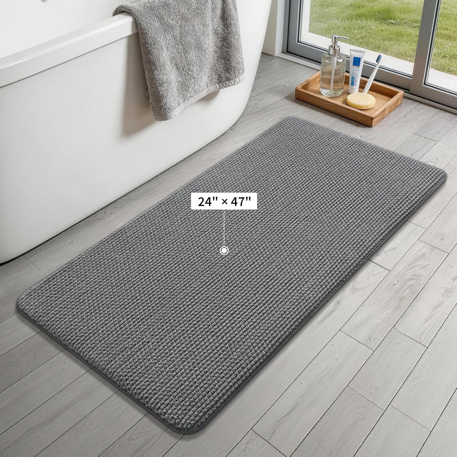 YIHOUSE Bathroom Rugs 24x47, Extra Thick Soft Absorbent Chenille Bath Rug Non-Slip Quick Dry, Machine Washable Bath Mats for Bathroom, Floor, Tub and Shower, Home Decor, Dark Grey