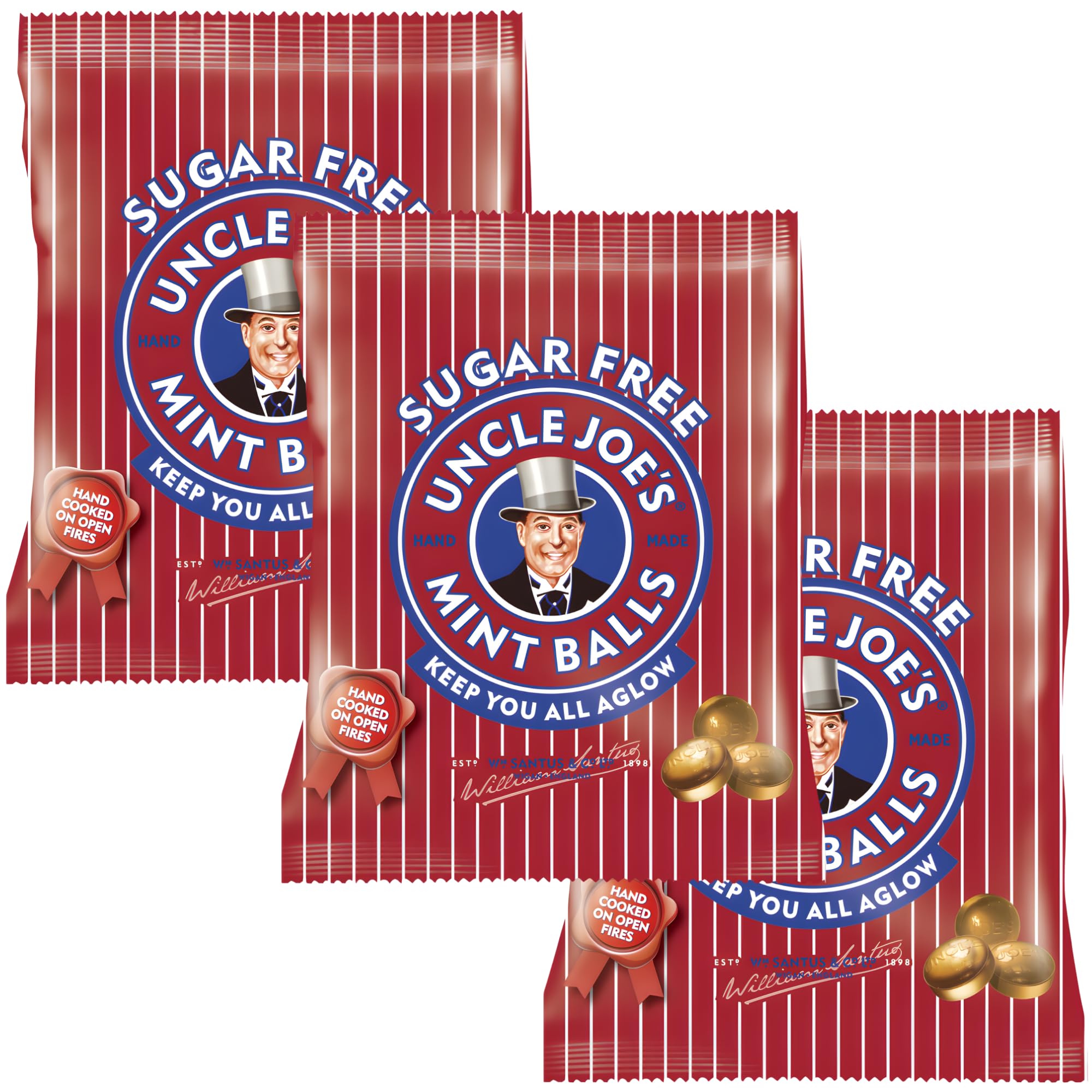 Uncle Joe’s Sugar Free Mint Balls 2.1 Oz (Pack of 3) | Handmade Vegan British Candy | Real Peppermint Oil Mints Individually Wrapped Hard Candy | English Breath Mints Gift & After Dinner Treat from UK