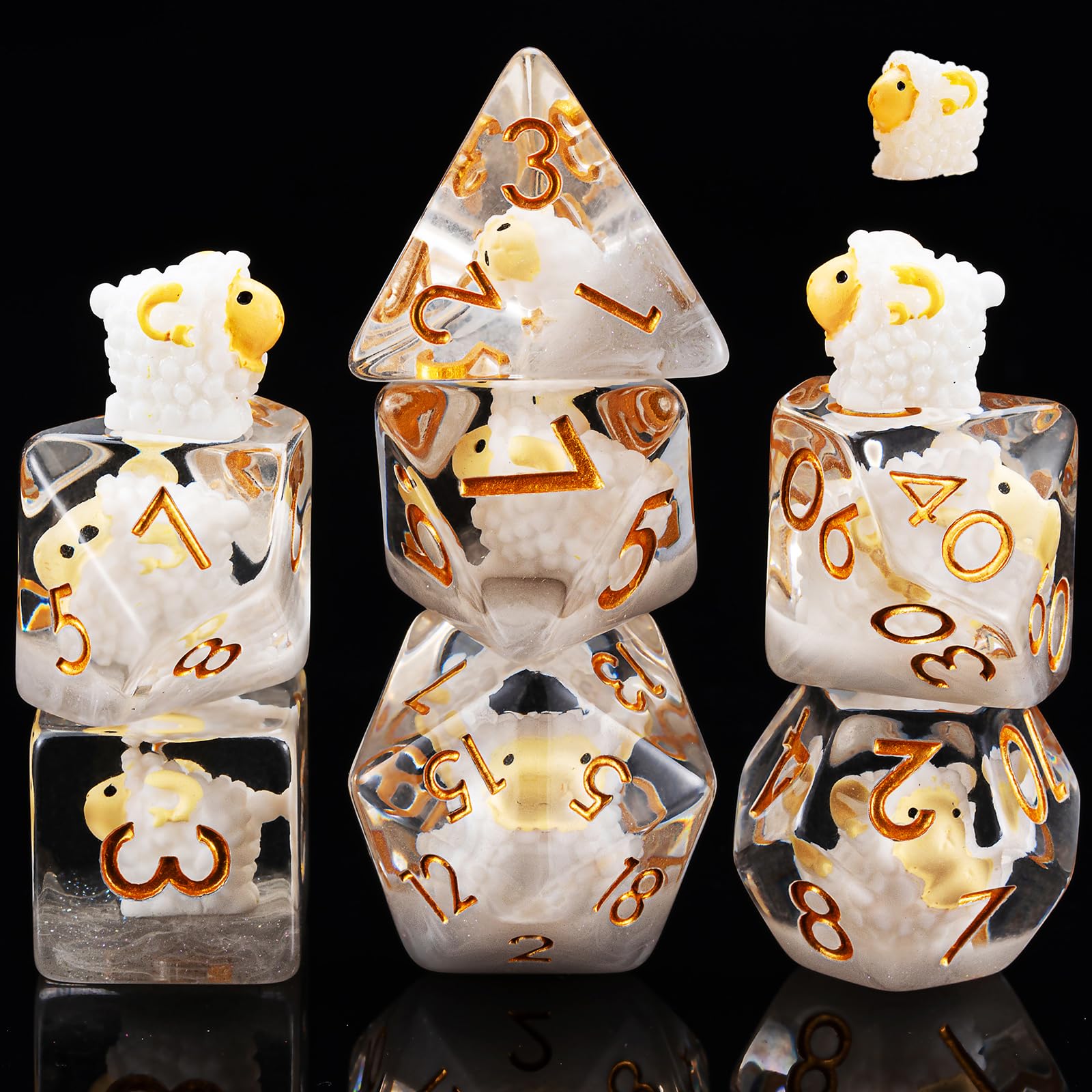 Resin Sheep Dice Set,Polyhedral Dice Animal Inclusion Dice,RPG D and D Dice Set for Role Playing Games for 15 Years and Up