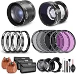 NEEWER 52mm Lens and Filter Set: Wide Angle/2.2X Telephoto Additional Lens for 18mm-85mm APS-C Lenses, (+1+2+4+10) Close Up Macro/ND/UV/CPL/FLD Filters for Camera Lenses with ⌀52mm Thread