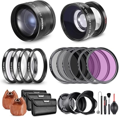 NEEWER Set di Lenti e Filtri da 58mm: Grandangolo/2,2X Teleobiettivo Aggiuntivo per Obiettivo APS-C 18mm-85mm, (+1+2+4+10) Close Up Macro/ND/UV/CPL/FLD per Obiettivi con Filettatura ⌀58mm