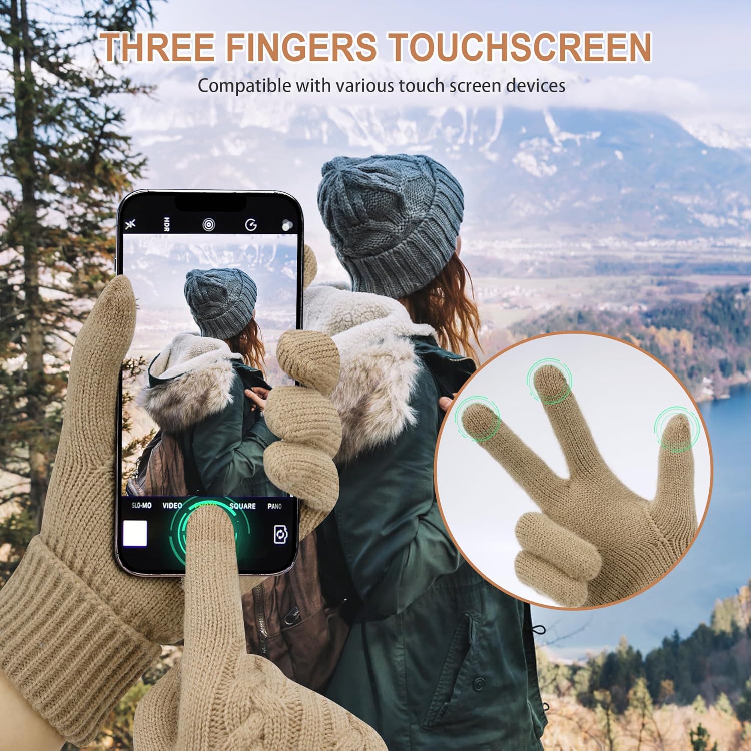 Womens Winter Gloves Touchscreen Knit Gloves Elastic Cuff Warm Gloves for Women Cold Weather Gifts - Image 2