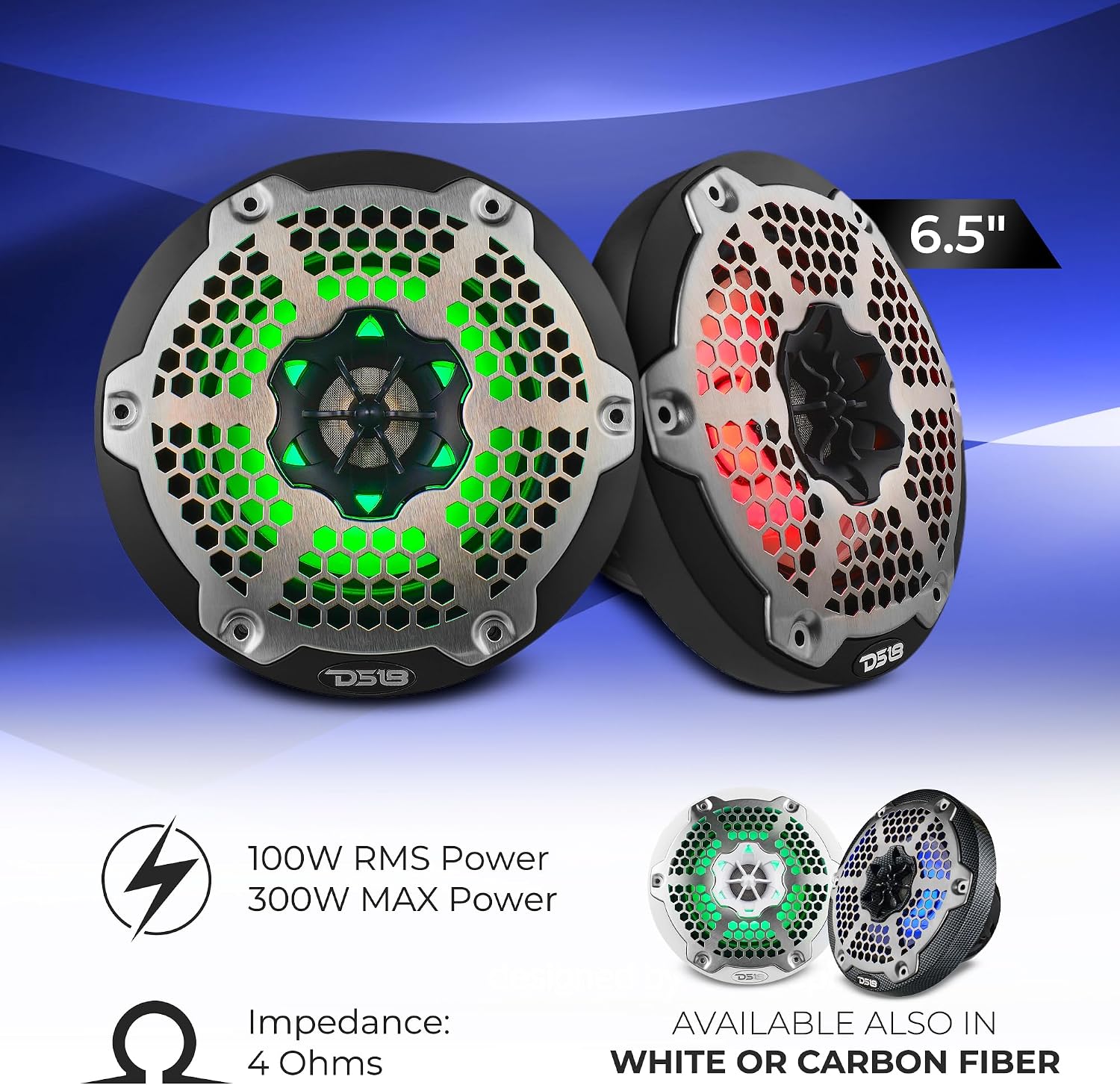 DS18 Hydro NXL-6M/BK - High End Mesh Grill Coaxial Speaker Pair - 2-Way Car Speaker with Integrated RGB Lights - 300 Watt Car Audio System - Water Resistant Speakers - 6.5 Inches, Black image 3