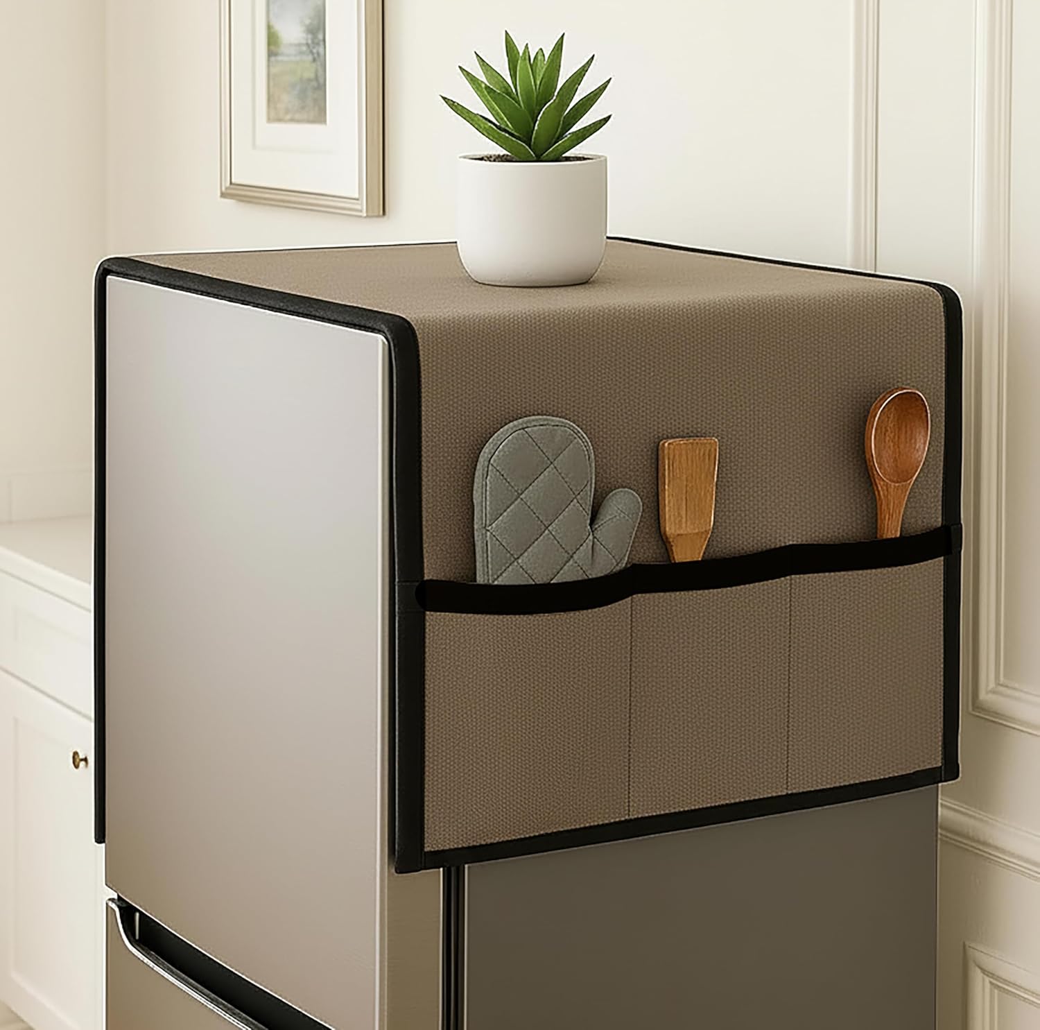 Refrigerator Single Door Waterproof, Dustproof, Refrigerator Top Cover, Protective Cover for Fridges with Extra Storage Space Nylon Top cover with 6 Storage Pockets ( Multi, 130 x 54 cm )