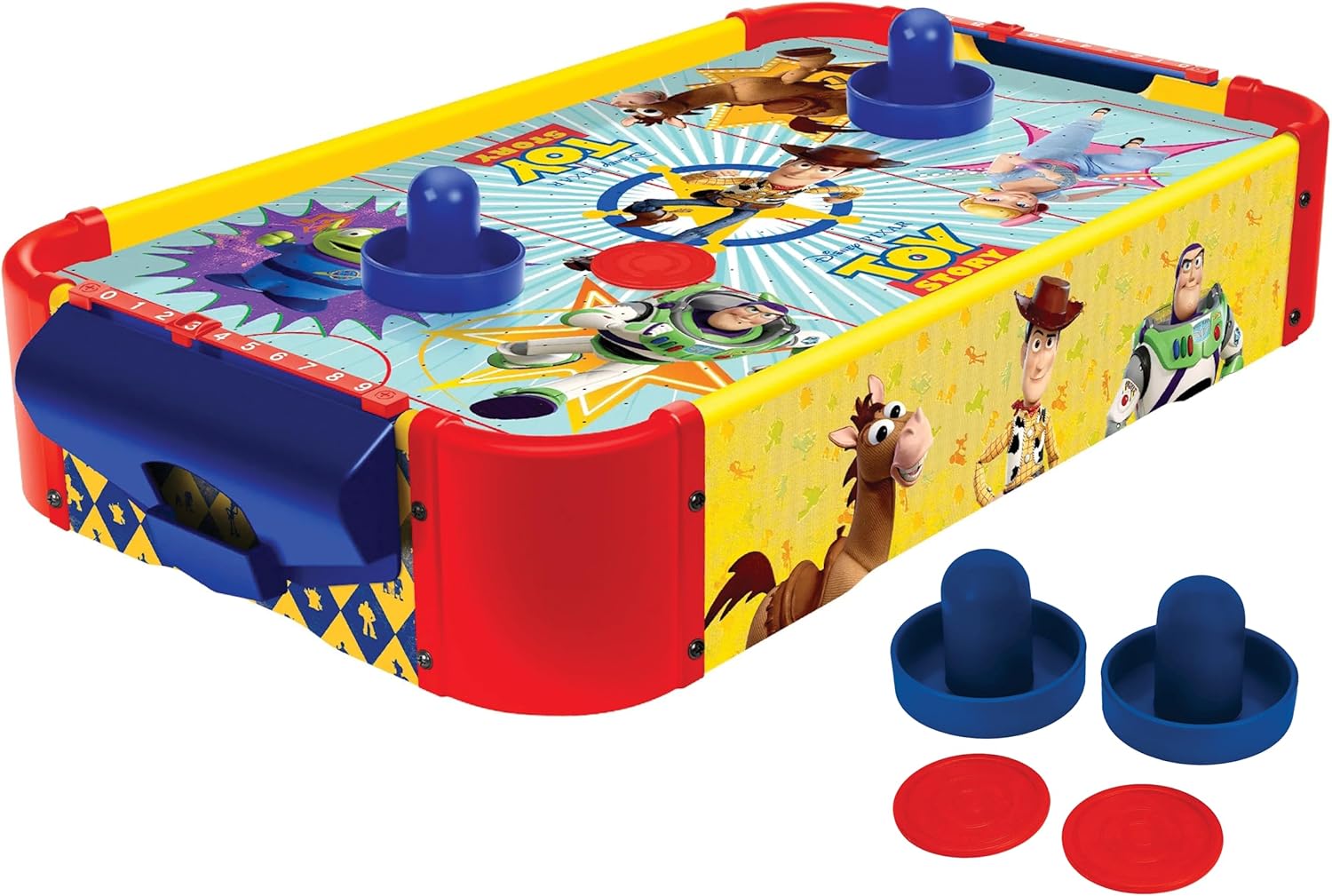 World Tech Toys Toy Story Air Hockey Table for Kids - Buzz & Woody Tabletop Game with Puck, Pushers & Air Flow System - Disney Pixar Licensed - Kids 4+
