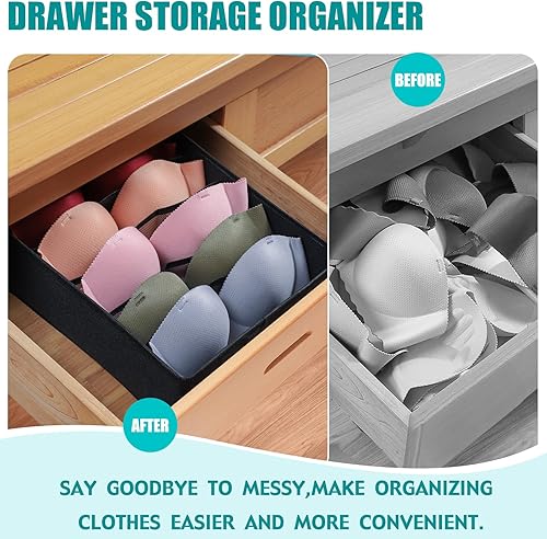 Miniatura 3 de Cajones de almacenamiento para brasieres, organizador de cajones para ropa interior, divisores, cubos de almacenamiento plegables negros para