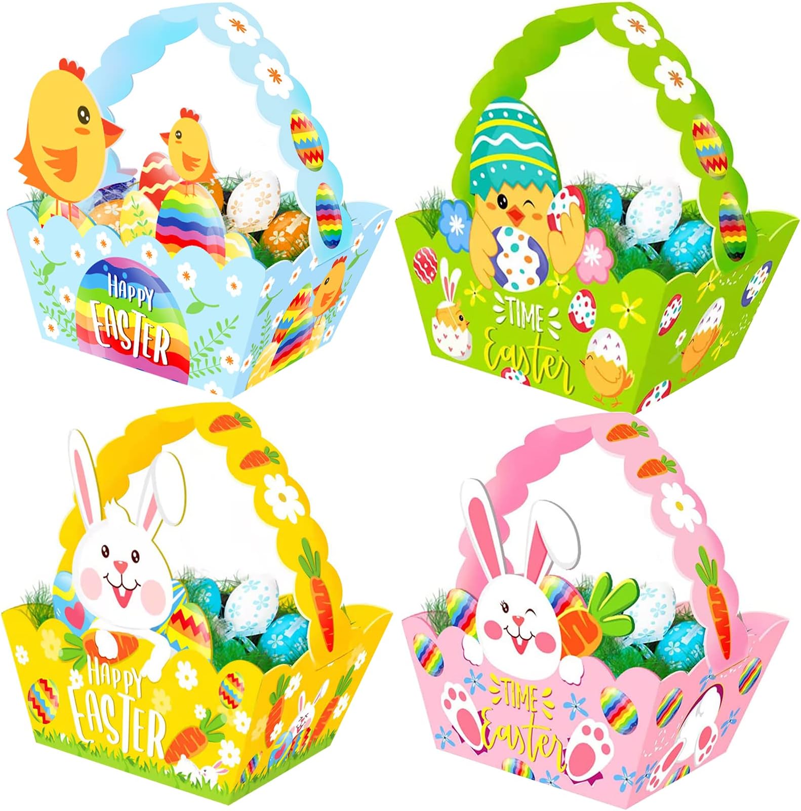 XULIN 12PCS Easter Egg Hunt Basket for Kids Child Party Craft Gift Basket-Spring Easter Egg Hunt Favour Holders with Bunny Design-Easter Gift Box,Easter Arts Crafts For Kids to Make DIY