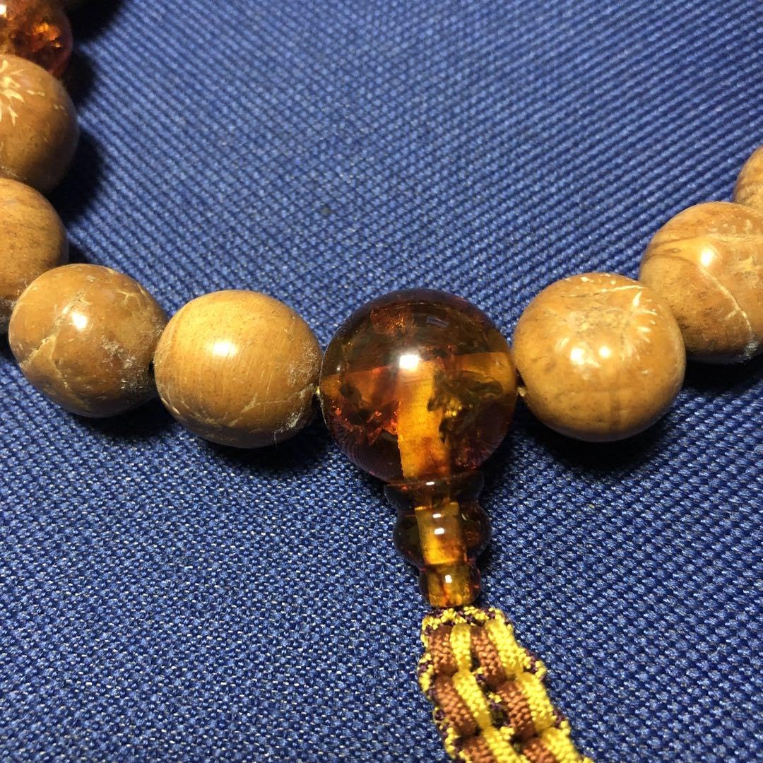 龍眼菩提樹　琥珀　念珠 数珠 男性用 龍眼菩提樹 虎目石 正絹房 - 数珠 京念珠 専門店