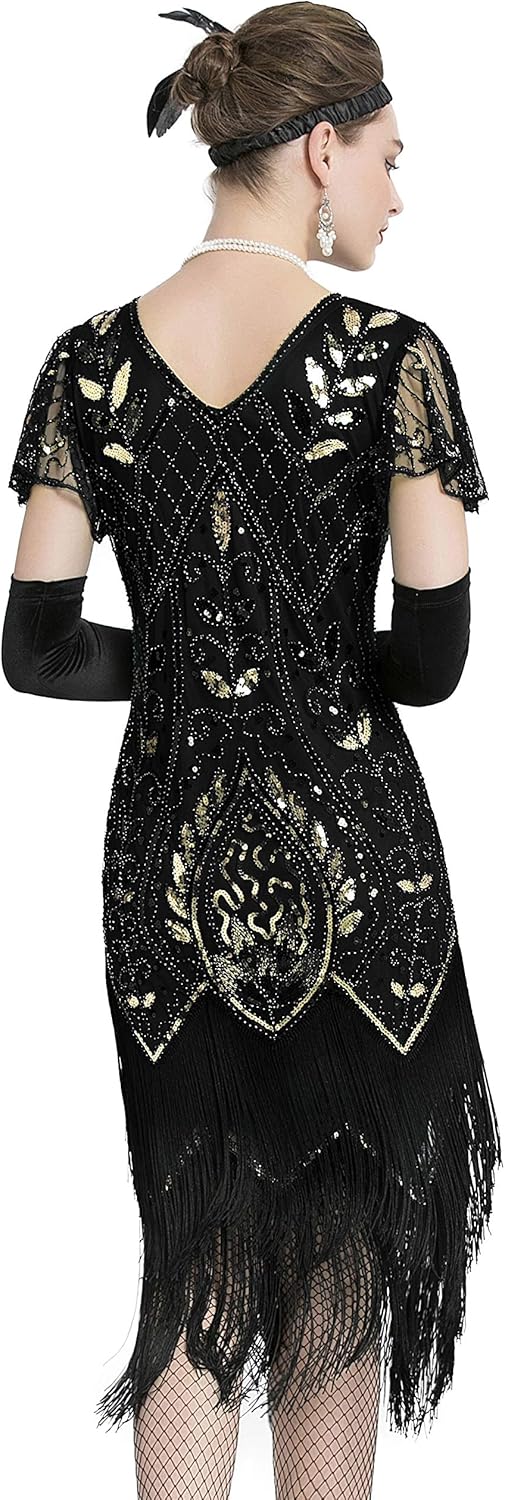 Women's 1920s Gatsby Inspired Sequin Beads Fringe Flapper Cocktail Roarings 20s Dress - Image 2