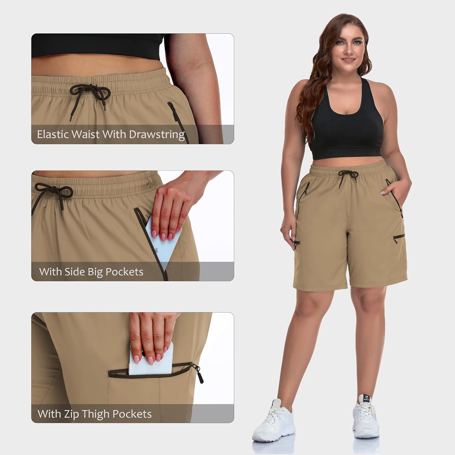 SEKINO Women's Plus Size Hiking Cargo Shorts Lightweight Quick Dry Summer Shorts Athletic Outdoor Shorts Zippered Pockets
