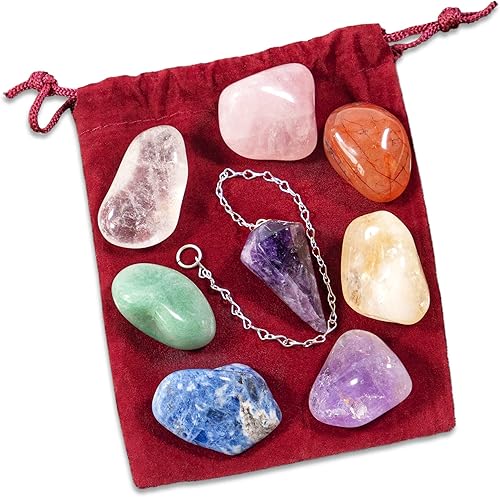 Miniatura 2 de Luma Gems Juego de cristal de chakra grande de alta calidad 7 piedras de chakra de cristales curativos naturales péndulo de amatista real con cadena