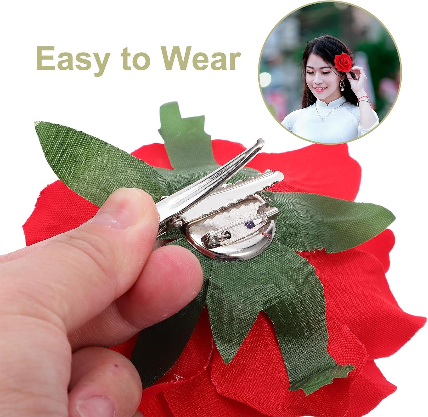 Red Rose Flower Hair Clip and Pin Brooch for Wedding Party image 3