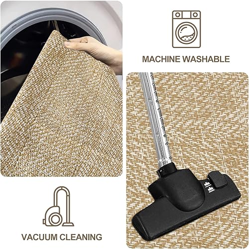 Miniatura 7 de LEEVAN Alfombra de Pasillo de Cocina Lavable, 2' x 4.3' Alfombras de Baño Bohemias de Algodón Tostado Reversible para Entrada, Alfombra de Pasillo