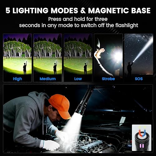 Miniatura 4 de VASTERFIRE - Linternas recargables de 10000 lúmenes altos, linterna LED súper brillante de 30 W con pantalla LCD, haz de 3937 pies y larga duración