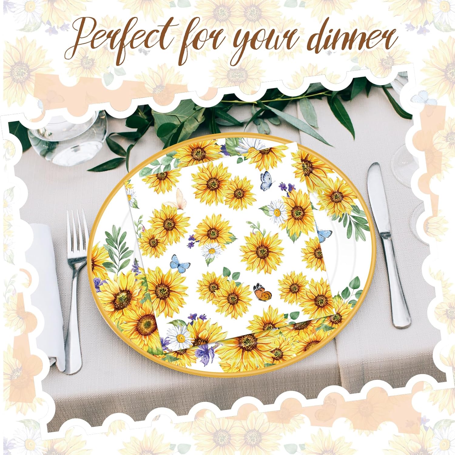 150 Pcs Sunflower Party Supplies, 50 Pcs Sunflower Paper Plates 11 Inch and 100 Pcs Paper Napkins 11 Inches Disposable Plates for Spring Summer Tea Party